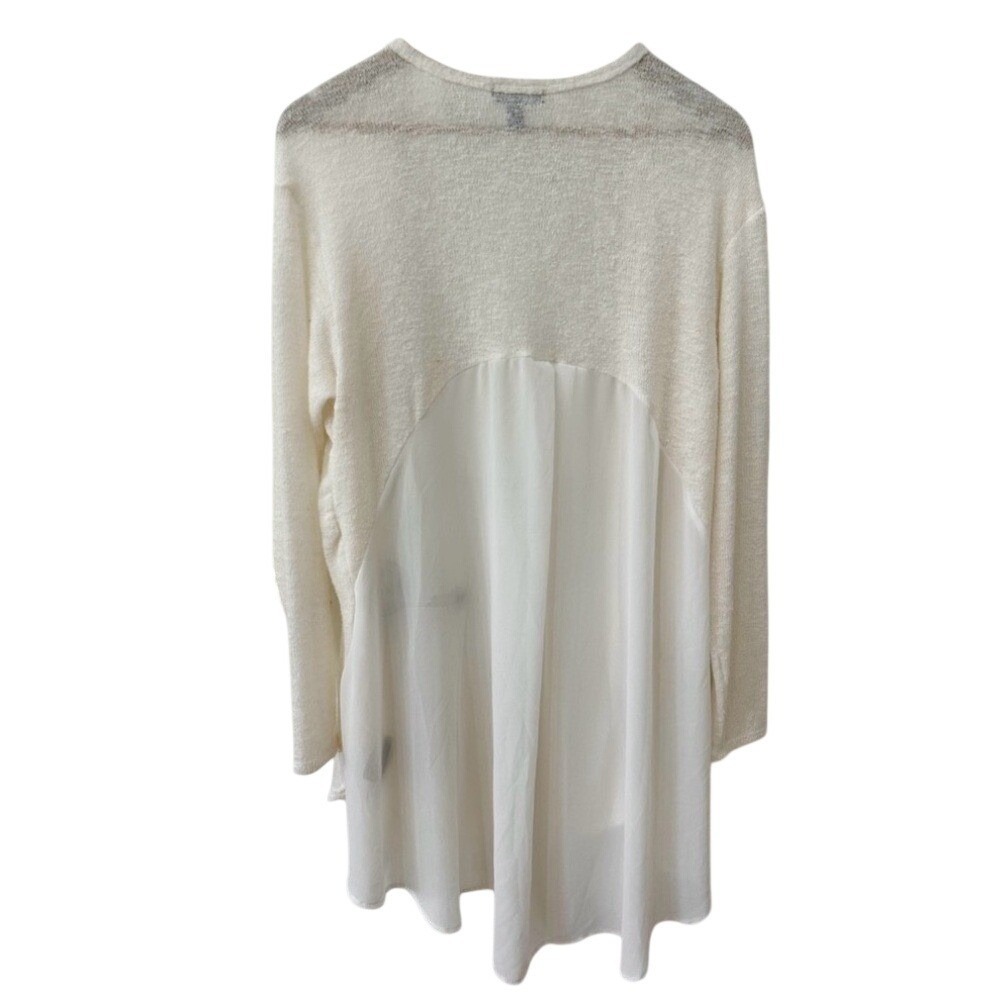 Signature Studio Cardigan XL Ivory Mixed Media Chiffon Back Open Front‎ USA Made